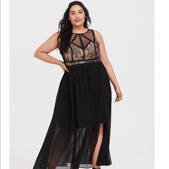 torrid Dresses & Skirts - Torrid Tan & Black Lace, Chiffon Dress